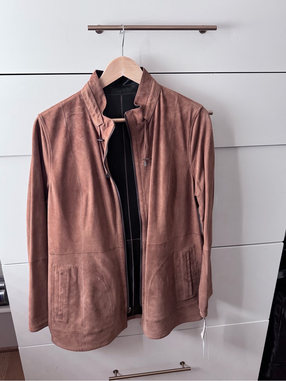 Women's Brown Suede Zip-Front Bomber Jacket
